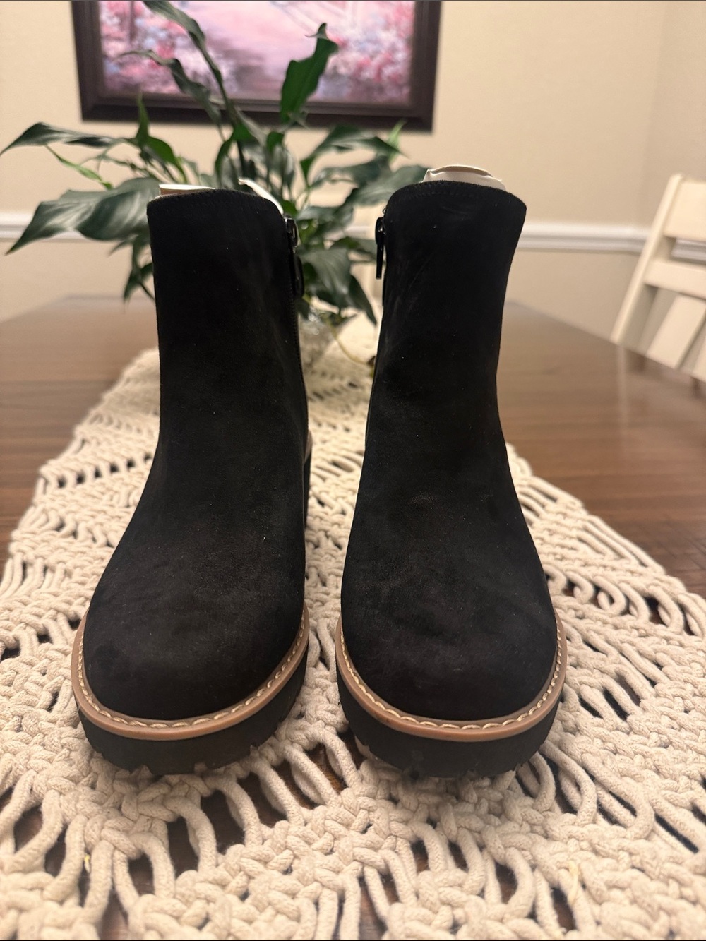 Gianni Bini Black Suede Ankle Booties with Contrast Trim